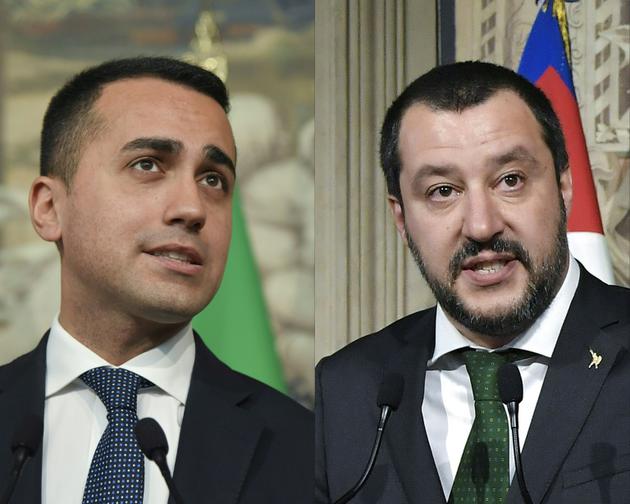 Les leaders du Mouvement 5 étoiles Luigi Di Maio (à gauche) et de la Ligue Matteo Salvini [Tiziana FABI / AFP/Archives]
