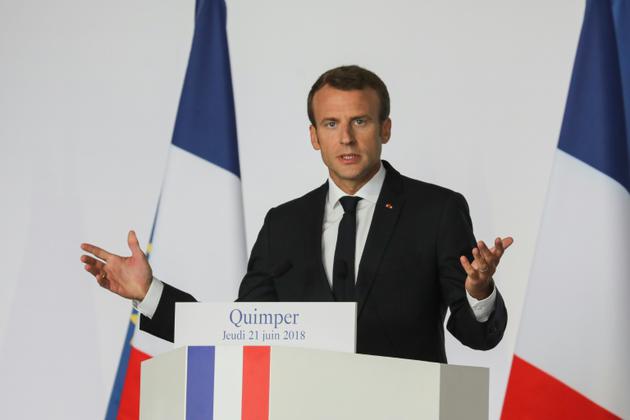 Emmanuel Macron prononce un discours à Quimper (Finistère), le 21 juin 2018 [ludovic MARIN / AFP]