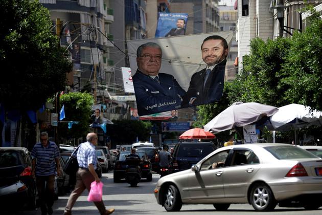 Affiche électorale dans un quartier de Beyrouth. Photo prise le 4 mai 2018 [JOSEPH EID / AFP]