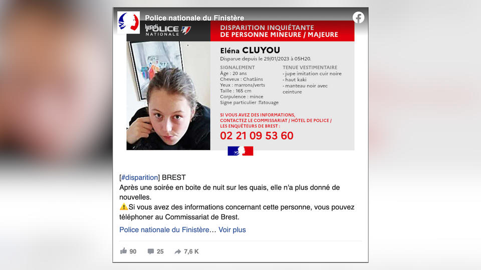 Finistère : un appel à témoins pour retrouver Eléna, 20 ans, disparue mystérieusement après une sortie en boîte de nuit