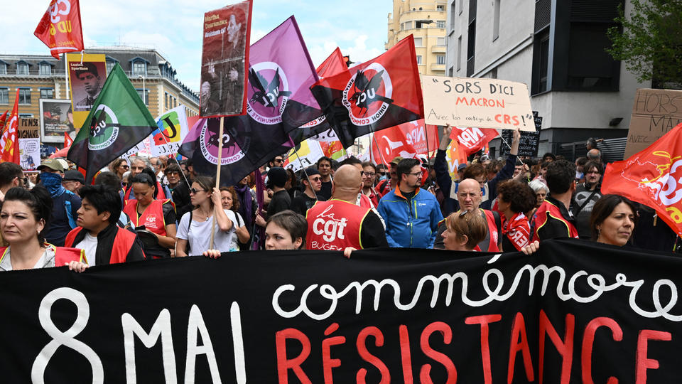 8-mai : manifestations et dégradations à Lyon en marge du déplacement d'Emmanuel Macron