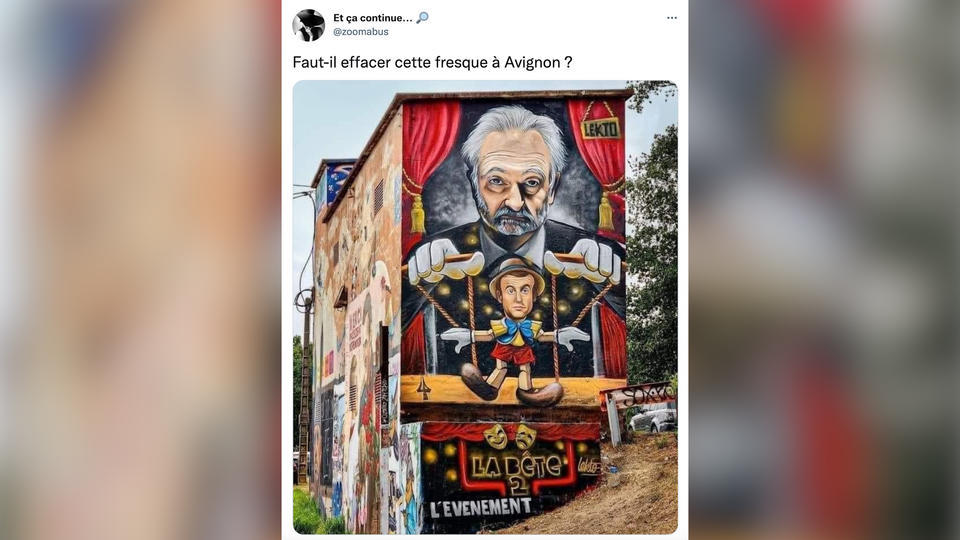Avignon : la fresque polémique représentant Emmanuel Macron en pantin de Jacques Attali finalement recouverte