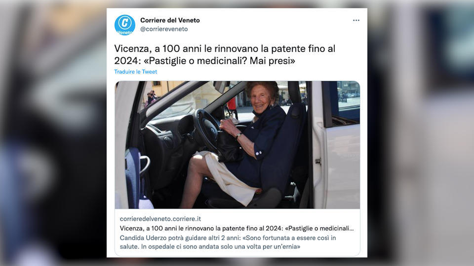 Italie : âgée de 100 ans, une femme renouvelle son permis de conduire