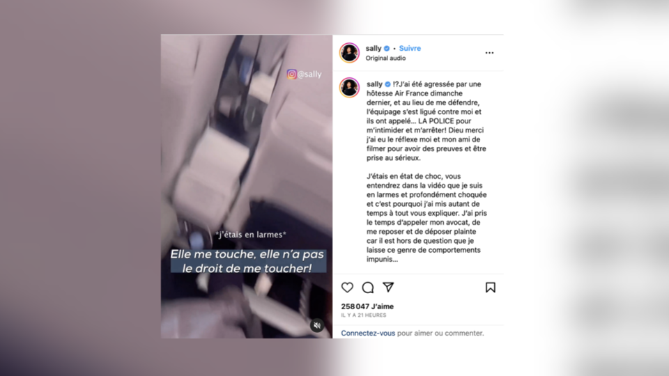 «Je suis tombée sur une hôtesse raciste» : la célèbre youtubeuse Crazy Sally affirme avoir été agressée à bord d'un vol Air France