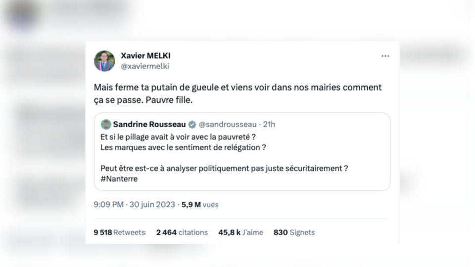 «Mais ferme ta pu.... de gueule» : la violente réponse du maire de Franconville à Sandrine Rousseau sur Twitter au sujet des émeutes