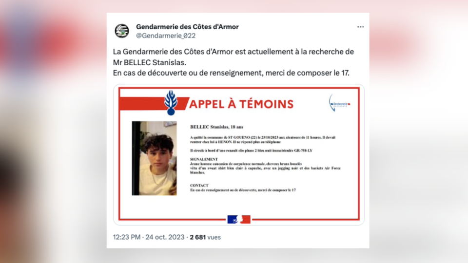 Disparition inquiétante dans les Côtes-d'Armor : un appel à témoins lancé pour retrouver Stanislas, 18 ans