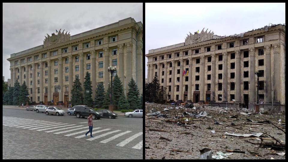Guerre en Ukraine : les photos impressionnantes avant et après les bombardements russes sur Kharkiv