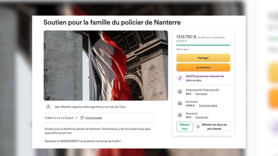 Mort de Nahel : la cagnotte au profit de la famille du policier a été clôturée, 1.636.240 euros récoltés