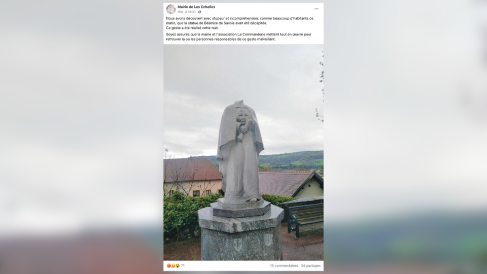 Savoie : une statue de Béatrice de Savoie retrouvée décapitée, une enquête ouverte