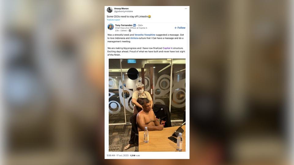 Le patron d'une compagnie aérienne critiqué pour avoir publié une photo de lui à moitié nu en train d'être massé pendant une visioconférence
