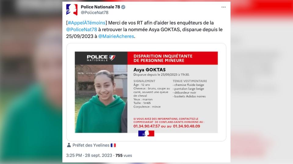 Disparition inquiétante dans les Yvelines : un appel à témoins lancé pour retrouver Asya, 12 ans