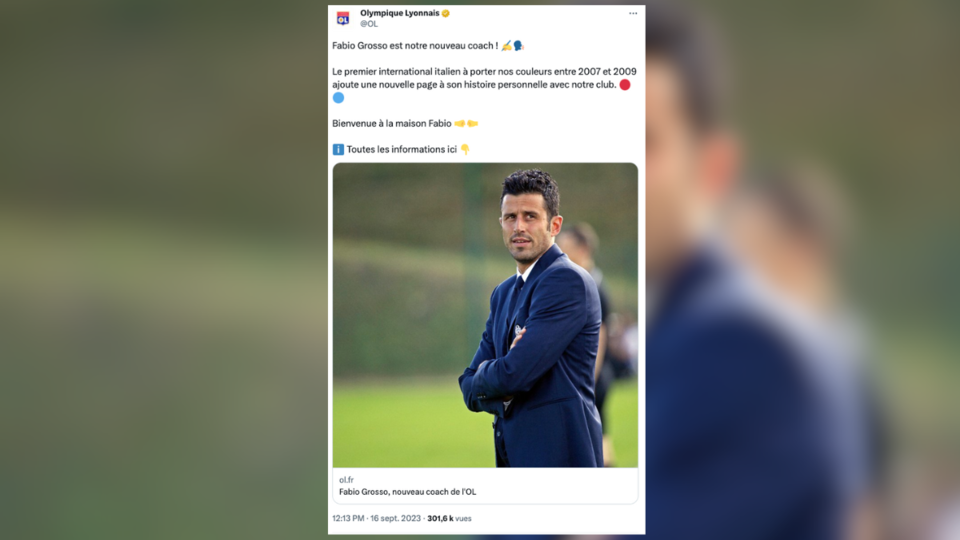 Football : Fabio Grosso officiellement nommé entraîneur de l'Olympique Lyonnais