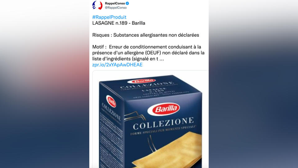 Rappel produit : attention, ces lasagnes Barilla présentent un risque pour les personnes allergiques