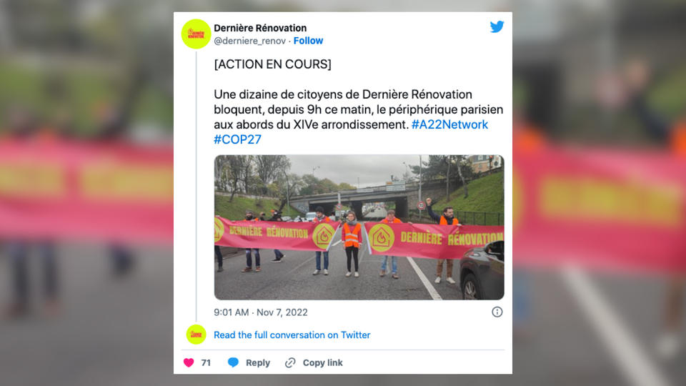 COP 27 : des militants de Dernière Rénovation ont bloqué brièvement le périphérique parisien