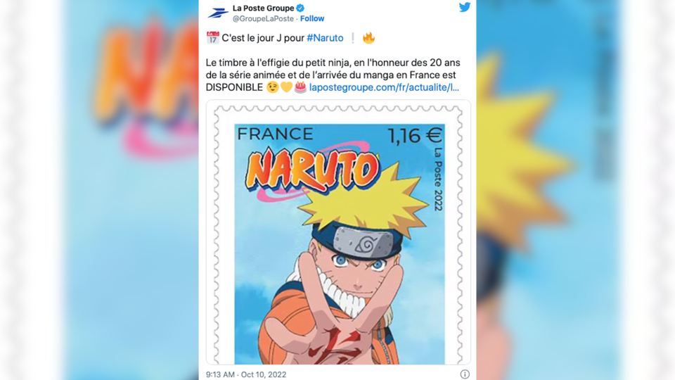 Naruto : la poste sort ce lundi un timbre à l'effigie du héros de manga