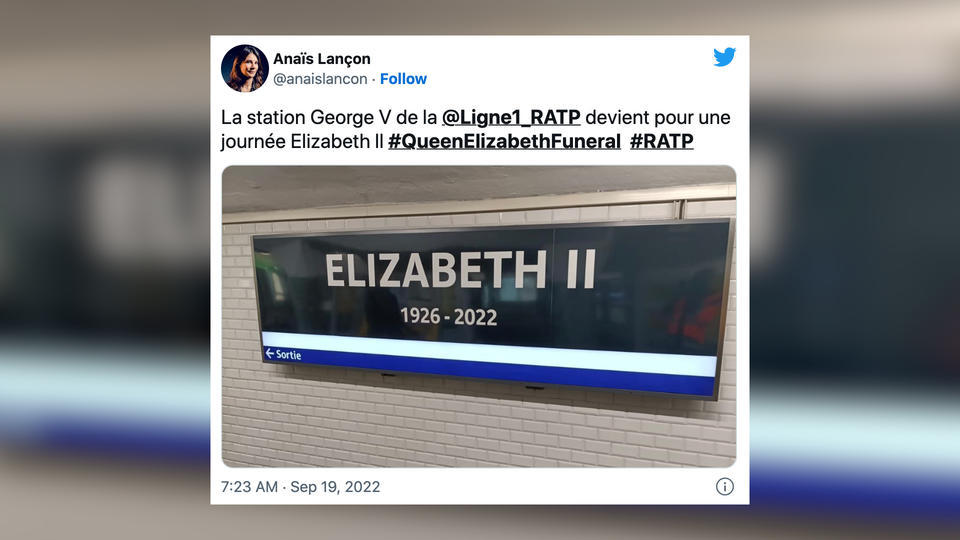 Mort d'Elizabeth II : le métro parisien rend hommage à la reine