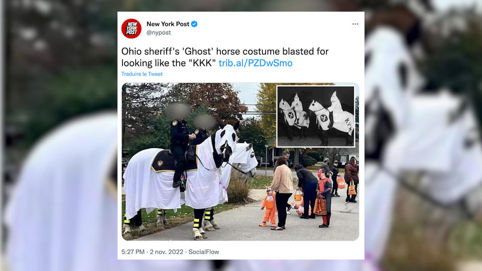 Etats-Unis : le déguisement d'Halloween des chevaux de policiers rappelle fortement le KKK et suscite la polémique
