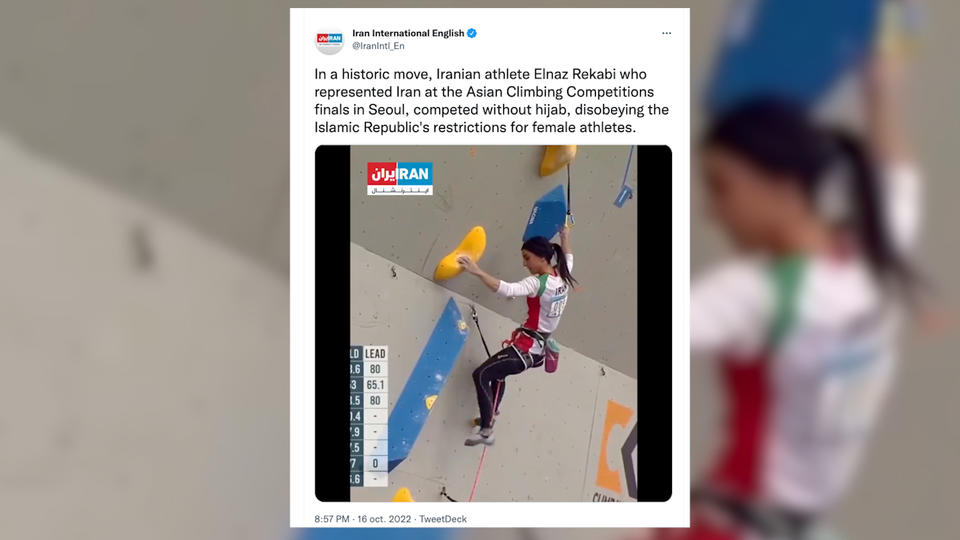 Iran : la grimpeuse Elnaz Rekabi participe aux championnats d'Asie sans hijab