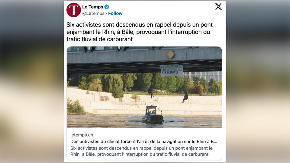 Rhin : le trafic fluvial interrompu au niveau de Bâle par des activistes du climat