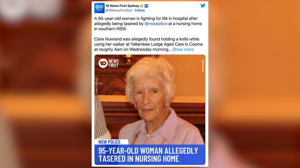 Australie : la police tire au taser sur une femme de 95 ans atteinte de démence et lui fracture le crâne
