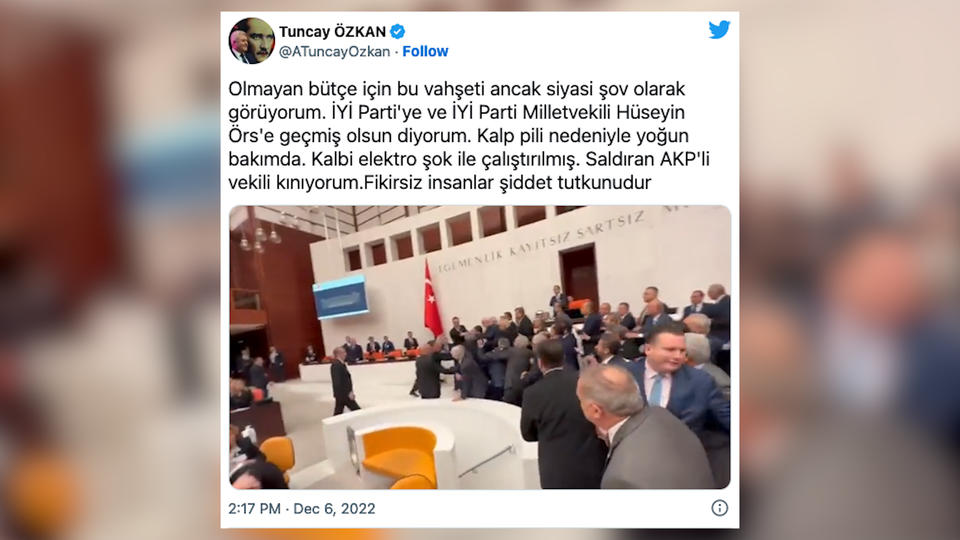 Turquie : un député en soins intensifs après une bagarre au Parlement (vidéo)