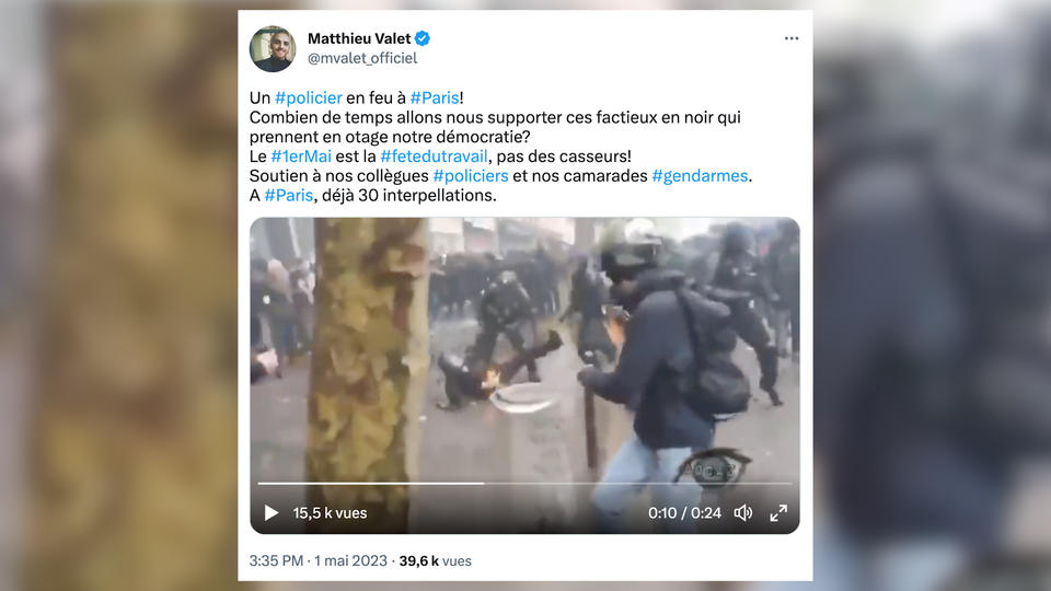 1er-mai : un policier en feu à Paris après un jet de cocktail Molotov (vidéo)