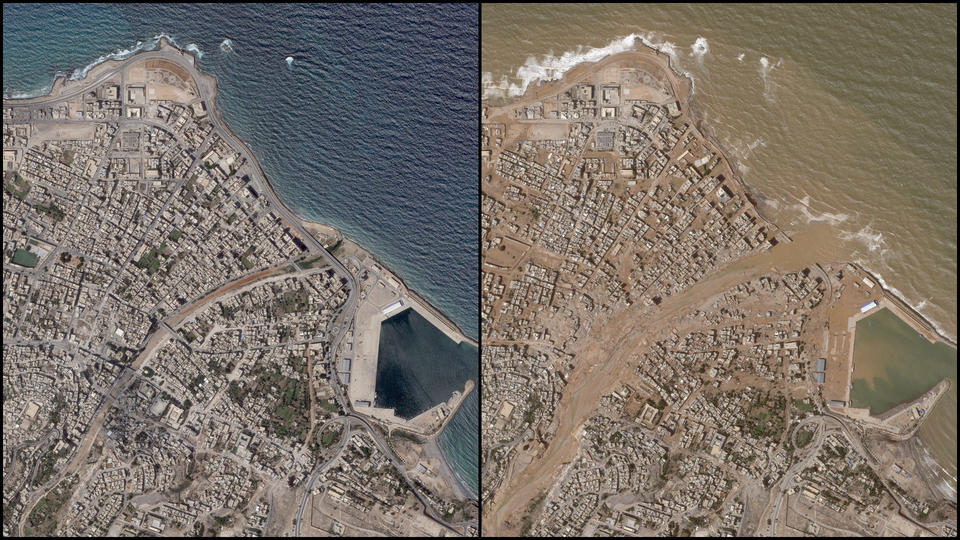 Powodzie w Libii: Oszałamiające zdjęcia przed i po zalanym mieście Derna