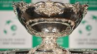La Coupe Davis exposée à Villeneuve-d'Ascq lors de la présentation des équipes pour la la finale France-Belgique, le 23 novembre 2017 [Philippe HUGUEN                      / AFP/Archives]