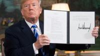Donald Trump le 8 mai 2018, après avoir décrété le retrait des Etats-Unis de l'accord sur le nucléaire iranien [SAUL LOEB / AFP/Archives]