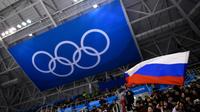 Un drapeau russe lors d'un match de hockey aux JO de Pyeongchang  en 2018 [Brendan Smialowski / AFP/Archives]