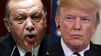 Montage réalisé le 11 août 2018 montrant le président turc Recep Tayyip Erdogan (G) photographié à Ankara le 26 janvier 2018 et le président américain Donald Trump (D) à Washington le 30 juillet 2018 [ADEM ALTAN, SAUL LOEB / AFP]