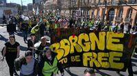 "Borgne to be free" en référence aux manifestants ayant perdu un oeil, manifestation des "gilets jaunes" à Toulouse, le 23 février 2019 [Pascal GUYOT / AFP/Archives]