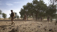 Un groupe de soldats de l'armée française patrouille dans la forêt de Tofa Gala lors de l'opération Bourgou IV, dans la région du Sahel, au nord du Burkina Faso, le 9 novembre 2019. 