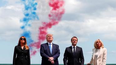 Donald Trump, accompagné de sa femme Melania, aux côtés d'Emmanuel Macron et de son épouse Brigitte, lors de la troisième visite du président américain en France, pour les commémorations du 75e anniversaire du Débarquement allié en Normandie. 