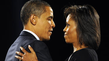 Michelle (d) et Barack Obama, le 4 novembre 2008 à Chicago [Emmanuel Dunand / AFP]