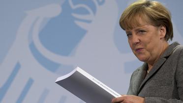 La chancelière Angela Merkel tient un rapport sur l'économie allemande, le 9 novembre 2011 à Berlin [Johannes Eisele / AFP/Archives]