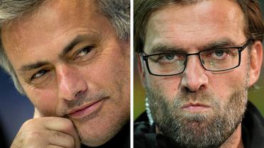 Montage photo de l'entraîneur du Real Madrid José Mourinho (à gauche) et de l'entraîneur du Borussia Dortmund Juergen Klopp [Pierre-Philippe Marcou / Daniel / AFP/Archives]