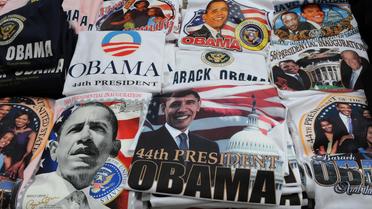Des T-shirts datant du premier mandat du président Barack Obama, le 17 janvier 2009 [Mark Ralston / AFP/Archives]