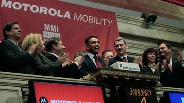 L'équipe dirigeante de Motorola Mobility, le 4 avril 2011, à l'ouverture de la Bourse de New York [Chris Hondros / Getty Images/AFP/Archives]