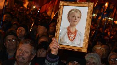 Un manifestant brandit un portrait de Ioulia Timochenko, lors d'une manifestation de l'opposition à Kiev, le 12 novembre 2012 [Sergei Supinsky / AFP]