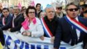 La présidente du Parti chrétien-démocrate (PCD, associé à l'UMP), Christine Boutin, le 21 avril à la manifestation contre le mariage homosexuel [Pierre Andrieu / AFP]