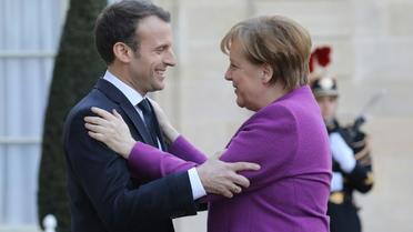 Emmanuel Macron recevant Angela Merkel à l'Elysée, le 16 mars 2018. [LUDOVIC MARIN / AFP/Archives]