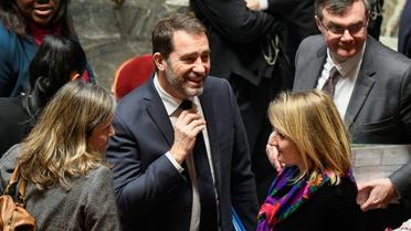 Le ministre de l'Intérieur Christophe Castaner (c) à l'Assemblée nationale après le vote de la proposition de loi "anticasseurs", le 5 février 2019 [Bertrand GUAY / AFP]