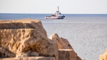 Le bateau de l'ONG Open Arms au large de l'île italienne de Lampedusa, le 17 août 2019. [Alessandro SERRANO / AFP/Archives]