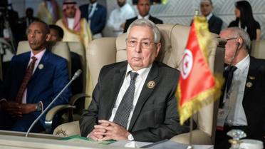 Le président du Conseil de la Nation, Abdelkader Bensalah, lors d'un sommet de la Ligue arabe, le 31 mars 2019 à Tunis [FETHI BELAID / POOL/AFP/Archives]