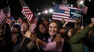 Des supporteurs du président Barack Obama, à Chicago le 6 novembre 2012 [Chip Somodevilla / Getty Images/AFP]