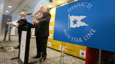 Le magnat australien Clive Palmer dévoile  à New York les détails de son projet de "Titanic II", le 26 février 2013 [Mario Tama / Getty Images/AFP]