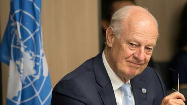 L'émissaire de l'ONU, Staffan de Mistura, lors d'une séance de négociations au Palais des Nations à Genève, le 14 juillet 2017. [Xu Jinquan / POOL/AFP]