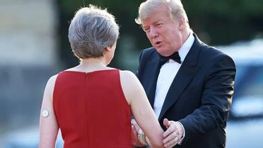 La Première ministre britannique Theresa May reçoit le président américain Donald Trump à Londres, le 12 juillet 2018 [Niklas HALLE'N / AFP]