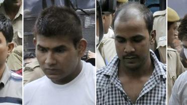 Montage photos du 24 septembre 2013 de (g-d) Akshay Thakur, Vinay Sharma, Mukesh Singh et Pawan Gupta, quatre hommes accusés de viol en réunion en 2012 à New Delhi, en Inde [ / AFP/Archives]